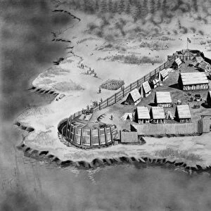 JAMES FORT, c1607. James Fort, the first permanent English colony in Virginia. Drawing