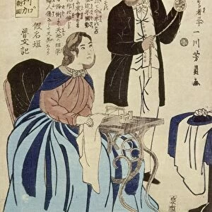 JAPAN: AMERICANS, 1861. Woodblock print, Japanese, 1861