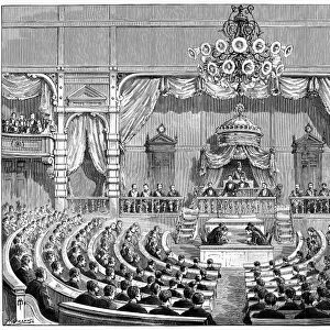 JAPAN: PARLIAMENT, 1890. The Japanese Parliament, opened by the Mikado, 19 November 1890 at Tokyo. Wood engraving from a contemporary English newspaper