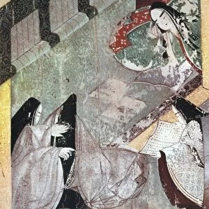 JAPAN: TALE OF GENJI. A court lady looks at pictures; one maid reads while the