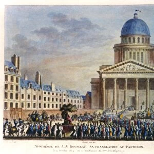 JEAN-JACQUES ROUSSEAU (1721-1778). The ashes of Rousseau are brought to be interred at the Pantheon in Paris, 1794. Contemporary engraving