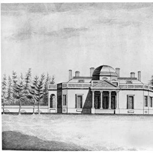 JEFFERSON: MONTICELLO. Monticello, Thomas Jeffersons home on his plantation near Charlottesville, Virginia. Line engraving after a sketch, c1815