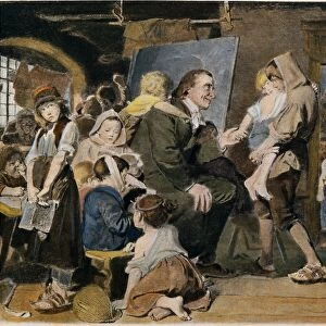 JOHANN PESTALOZZI. Pestalozzi with the orphans in Stans. After the painting, 1879