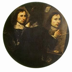 JOHANNES GUMPP (b. 1626). Austrian painter. Self-portrait of Gumpp painting his self-portrait