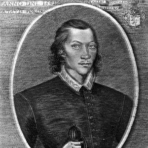 JOHN DONNE (1573-1631). English poet. Reproduction of an engraving by W. Marshall after a painting of Donne at age 18 in 1591