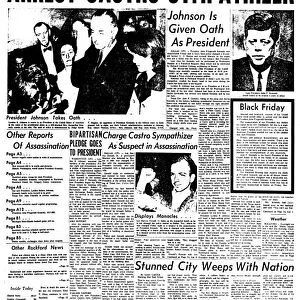 JOHN F. KENNEDY (1917-1963). 35th President of the United States. The banner headline of the Rockford Morning Star (Rockford, Illinois) of 23 November 1963 announcing the assassination of President Kennedy