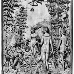 THE JUDGMENT OF PARIS. Cedar wood relief carving, Austrian, early 16th century
