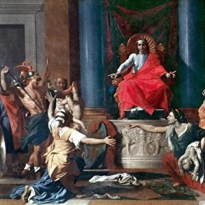 JUDGMENT OF SOLOMON. Oil on canvas by Nicolas Poussin