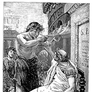 JULIUS CAESAR (100-44 B. C. ). Roman general and statesman. Caesar refusing the crown offered by Marc Antony, 44 B. C. Line engraving, late 19th century