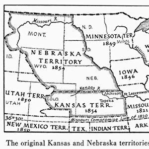 KANSAS-NEBRASKA MAP, 1854. Detail of a map of the United States showing the Kansas