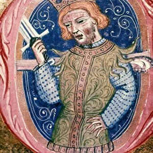 KING ALFONSO XI OF SPAIN (1312-1350). Manuscript illumination from Gran Cronica