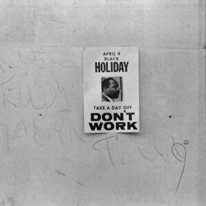 KING ASSASSINATION, 1969. A sign promoting a holiday to honor the anniversary of