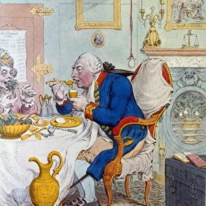 KING GEORGE III OF ENGLAND. Temperance enjoying a frugal meal. George III (1738-1820)