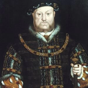 KING HENRY VIII OF ENGLAND. Oil on wood, c1542, by an unknown artist