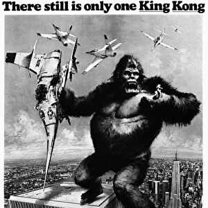 KING KONG, 1976. King Kong straddling the World Trade Center. Advertisement, 1975, for Dino de Laurentiis remake, released the following year, of the original King Kong film of 1933