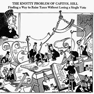The Knotty Problem of Capitol Hill Finding a Way to Raise Taxes Without Losing a Single Vote. American cartoon by Dr. Seuss (Theodor Geisel) for PM, 22 July 1942