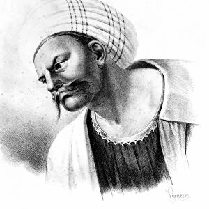 Also known as Ibn-Rushd. Spanish-Arabian philosopher and physician. Lithograph, French, 19th century, by Pierre Roch Vigneron and Godefroy Engelmann