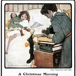 KODAK ADVERTISEMENT, 1904. A Christmas Morning. Advertisement for a Kodak hand-held camera, from an American magazine, 1904