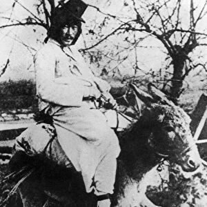KOREA: TRAVELER, 1920s. Korean riding his donkey, 1920s