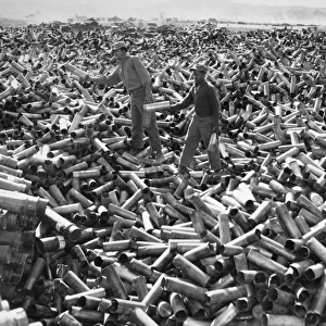 KOREAN WAR: SHELL CASINGS. Brass artillery shell casings at a U. S. Army salvage yard in Korea. Photographed 1952