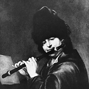 KUPECKY: FLUTE PLAYER. A flutist playing the transverse flute. Oil on canvas by Jan Kupecky