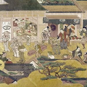 KYOTO: STREET SCENE, c1600. Japanese scroll painting, early 17th century