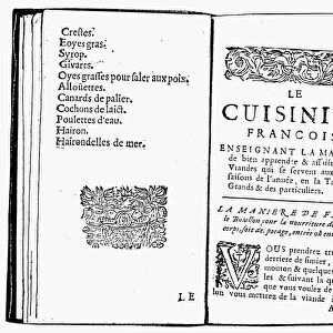 LA VARENNE: COOKBOOK, 1686. Two pages from a 1686 edition of Francois-Pierre de
