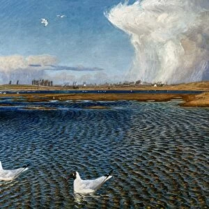 LARSEN: SEAGULLS. Oil on canvas by Johannes Larsen
