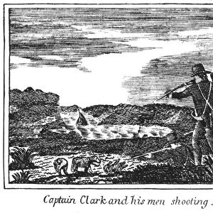 LEWIS & CLARK: BEARS 1800s. Shooting bears during the Lewis & Clark expedition: copper engraving, 1811, from Patrick Gass Journal of the Lewis & Clark Expedition