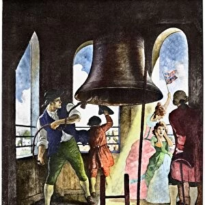 LIBERTY BELL, 1776. Ringing Out Liberty, July 8 1776. Colored lithograph, c1929, after a painting by N. C. Wyeth