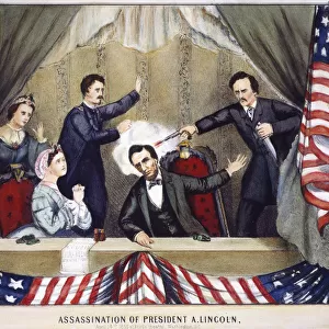 LINCOLN ASSASSINATION. The assassination of Abraham Lincoln by John Wilkes Booth at Fords Theatre, Washington D. C. 14 April 1865. Contemporary lithograph