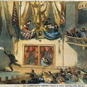 LINCOLN ASSASSINATION. The assassination of President Abraham Lincoln by John Wilkes Booth at Fords Theatre, Washington, D. C. 14 April 1865. Contemporary wood engraving