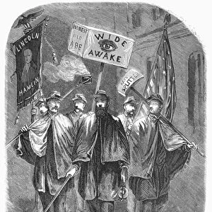 LINCOLN: ELECTION OF 1860. Supporters of Republican presidential nominee Abraham Lincoln campaigning during the election of 1860. Wood engraving, French, 1860