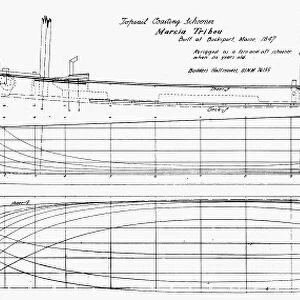 Lines of the Square-Topsail Coasting Schooner, Marcia Tribou, built at Bucksport, Maine, in 1847 for the lumber trade