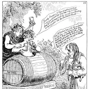 LIQUOR TAX CARTOON, 1796. The Wine Duty, or The Triumph of Bacchus and Silenus