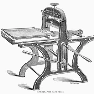 LITHOGRAPHIC HAND-PRESS. Line engraving, 19th century