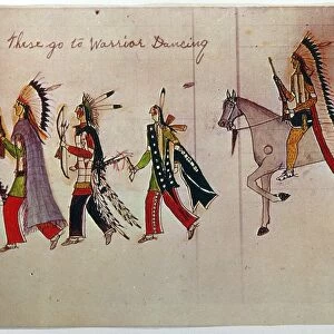 LITTLE BIGHORN, 1876. Chief Crazy Horse with warriors is seen going to a celebratory