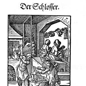 LOCKSMITH, 1568. The locksmith makes locks, keys, bolts, chains, iron chests, grates