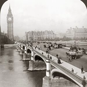 LONDON: BIG BEN. View from Westminster Bridge, London, 1901; stereograph