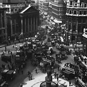 LONDON: FINANCIAL DISTRICT. Aerial view of the financial district of London, England, with Mansion House (left) and the Bank of England (right). Photographed c1910