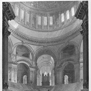 LONDON: ST. PAUL S. Interior of St. Pauls Cathedral, London. Steel engraving, 19th century