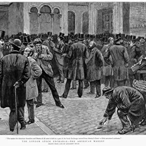 LONDON STOCK EXCHANGE. The American Market at the London Stock Exchange. Line engraving, English, after Lockhart Bogle, 1891