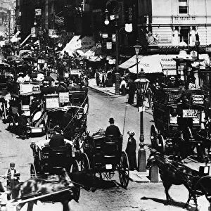LONDON: THE STRAND, c1890. The Strand, London, England, viewed from the Golden Cross Hotel