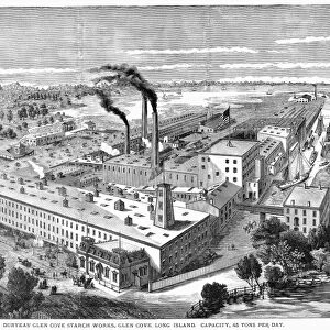 LONG ISLAND: FACTORY. Duryeas Glen Cove Starch Works, Glen Cove, Long Island, New York. Line engraving, late-19th century