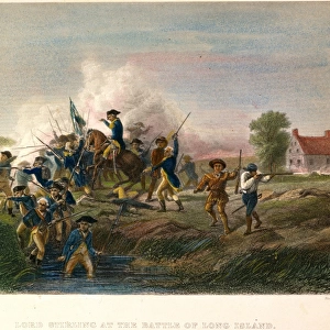 Lord Stirling at the Battle of Long Island, 27 August 1776: colored engraving, 19th century