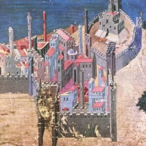 LORENZETTI: TOWN, c1340. View of a town. Tempera on wood