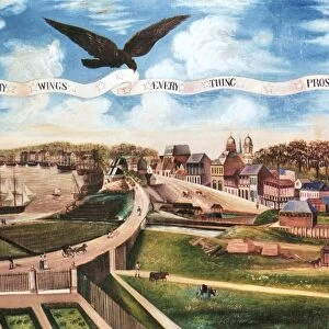 LOUISIANA PURCHASE, 1803. Under My Wings, Everything Prospers. View of the city of New Orleans