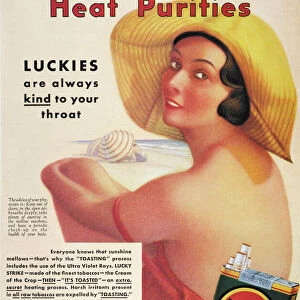 LUCKY STRIKE CIGARETTE AD. Sunshine Mellows - Heat Purifies : American magazine advertisement, 1931, for Lucky Strike cigarettes
