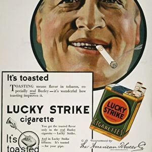 LUCKYS CIGARETTE AD, 1919. Its Toasted : advertisement for Lucky Strike brand cigarettes, from an American magazine of 1919
