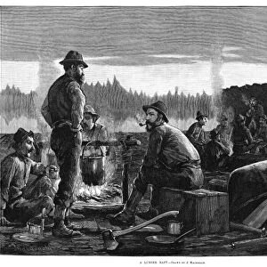 LUMBERING, 1887. A Lumber Raft. Engraving after a drawing by J. Macdonald, 1887